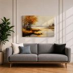 Autumn Landscape Wall Art Lakeside Framed Canvas Rustic Cabin Farmhouse Home Decor