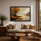 Autumn Landscape Wall Art Lakeside Framed Canvas Rustic Cabin Farmhouse Home Decor