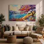 Coastal Blossom Wall Art Bougainvillea Framed Canvas Botanical Seaside Impasto Living Room Decor