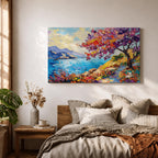 Coastal Blossom Wall Art Bougainvillea Framed Canvas Botanical Seaside Impasto Living Room Decor
