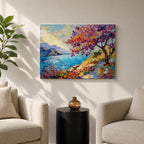 Coastal Blossom Wall Art Bougainvillea Framed Canvas Botanical Seaside Impasto Living Room Decor