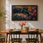 Black Panther Wall Art Melanistic Leopard Framed Canvas Jungle Wildlife Impasto Exotic Home Decor