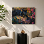 Black Panther Wall Art Melanistic Leopard Framed Canvas Jungle Wildlife Impasto Exotic Home Decor