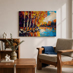 Birch Forest Wall Art Aspen Grove Framed Canvas Autumn River Landscape Impasto Home Decor