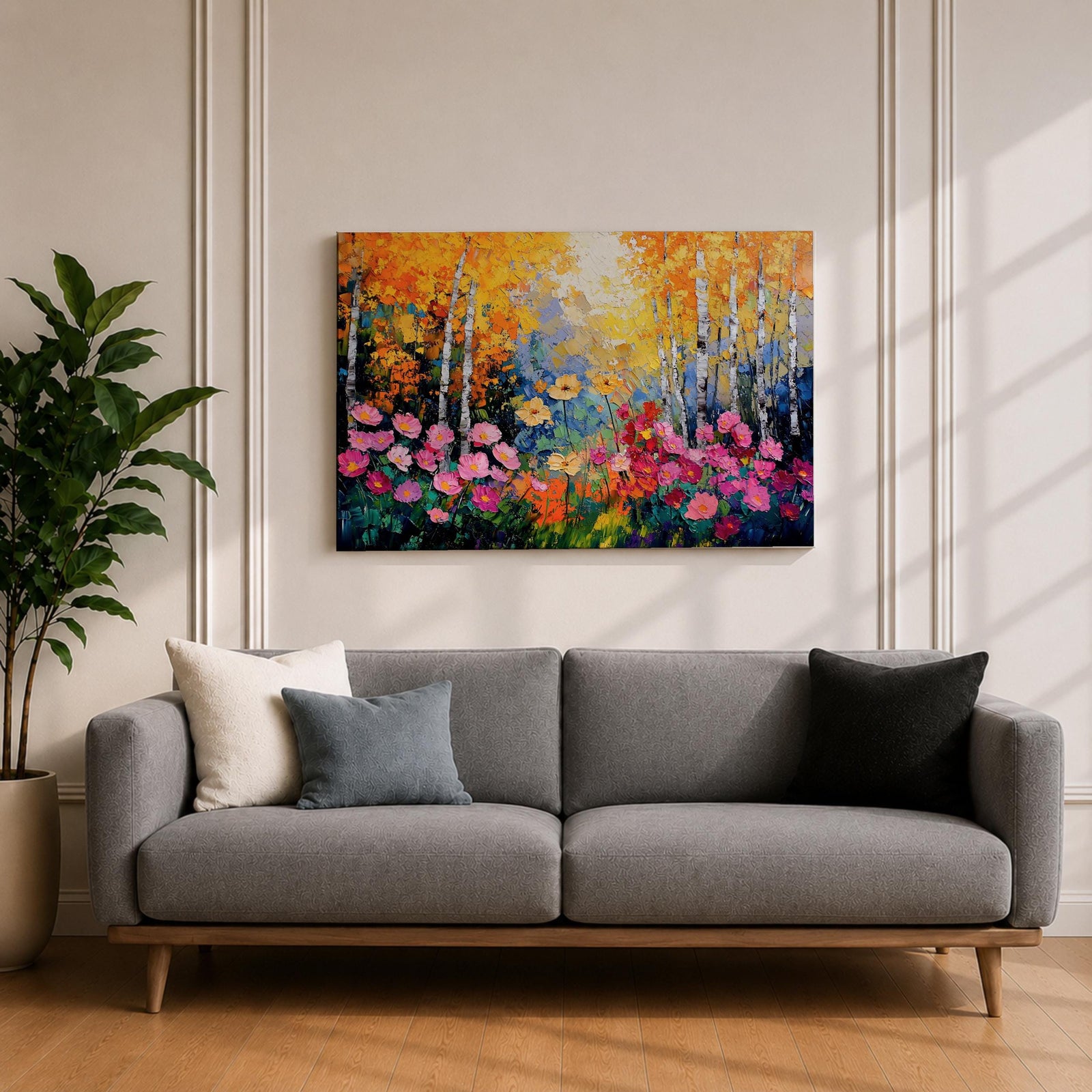 Birch Tree Wall Art Flowering Forest Framed Canvas Floral Landscape Rustic Home Decor