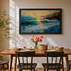 Ocean Sunrise Wall Art Seascape Framed Canvas Coastal Impasto Living Room Home Decor