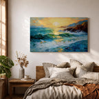 Ocean Sunrise Wall Art Seascape Framed Canvas Coastal Impasto Living Room Home Decor