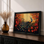 Peacock Wall Art Royal Feathers Framed Canvas Tropical Bird Impasto Boho Home Decor