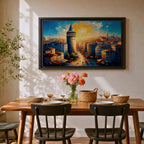 Galata Tower Wall Art Istanbul Skyline Framed Canvas Turkish Cityscape Impasto Architecture Decor