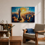 Galata Tower Wall Art Istanbul Skyline Framed Canvas Turkish Cityscape Impasto Architecture Decor