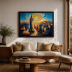 Galata Tower Wall Art Istanbul Skyline Framed Canvas Turkish Cityscape Impasto Architecture Decor