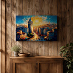 Galata Tower Wall Art Istanbul Skyline Framed Canvas Turkish Cityscape Impasto Architecture Decor