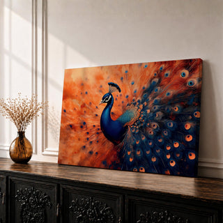 Peacock Wall Art Exotic Bird Framed Canvas Tropical Wildlife Impasto Boho Home Decor