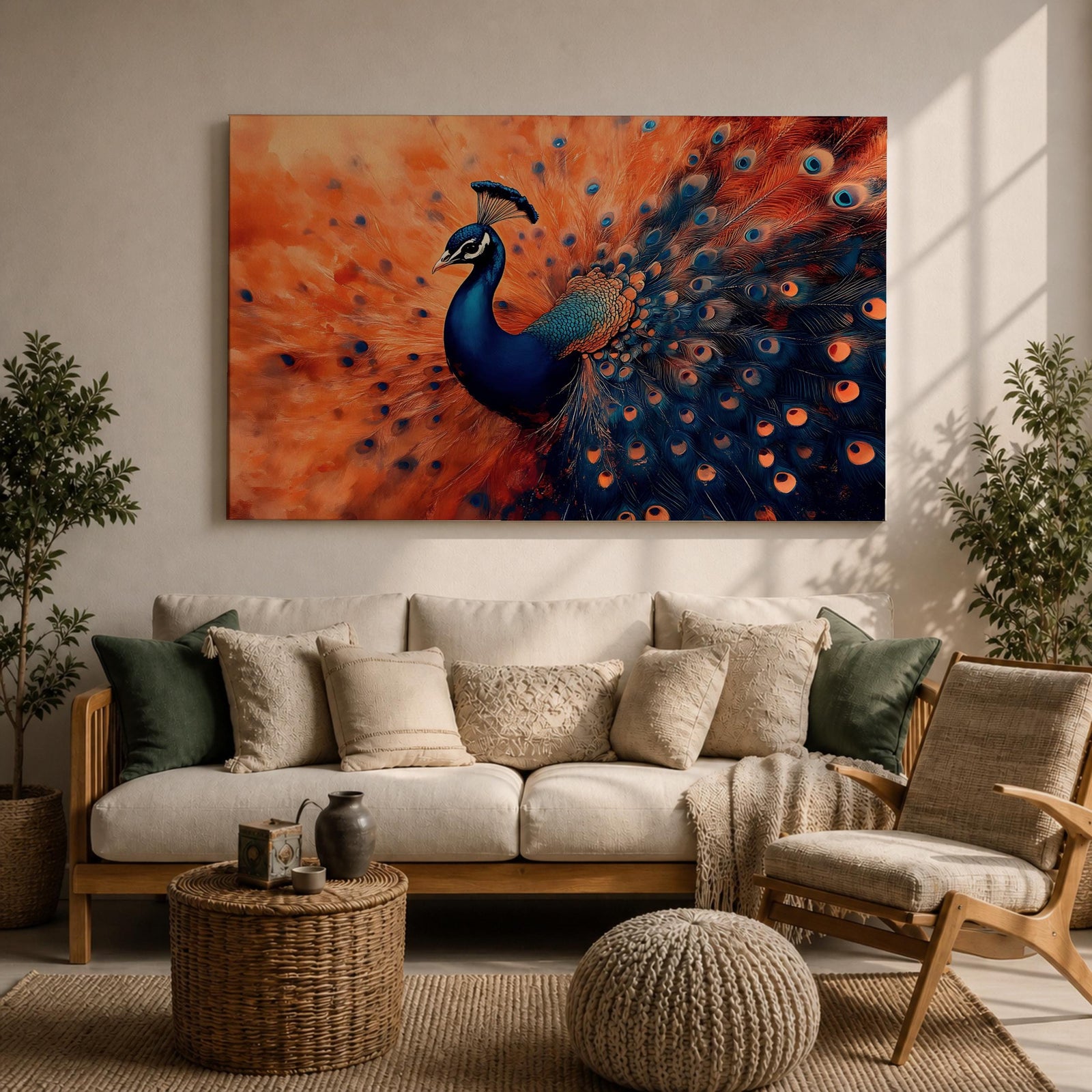 Peacock Wall Art Exotic Bird Framed Canvas Tropical Wildlife Impasto Boho Home Decor