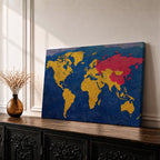 World Map Wall Art Global Atlas Framed Canvas Textured Geography Modern Travel Home Decor