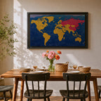 World Map Wall Art Global Atlas Framed Canvas Textured Geography Modern Travel Home Decor
