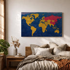 World Map Wall Art Global Atlas Framed Canvas Textured Geography Modern Travel Home Decor