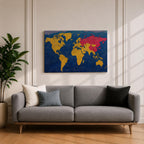 World Map Wall Art Global Atlas Framed Canvas Textured Geography Modern Travel Home Decor