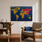 World Map Wall Art Global Atlas Framed Canvas Textured Geography Modern Travel Home Decor