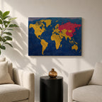 World Map Wall Art Global Atlas Framed Canvas Textured Geography Modern Travel Home Decor