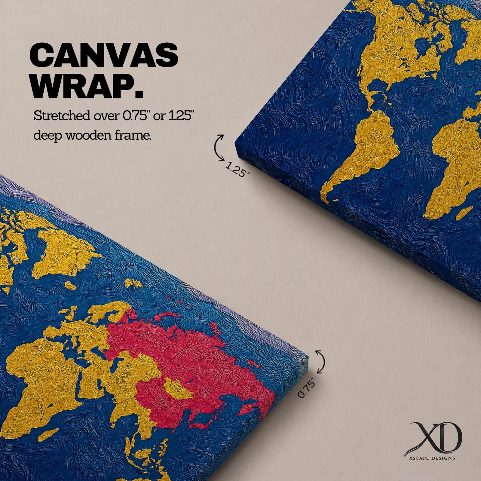 World Map Wall Art Global Atlas Framed Canvas Textured Geography Modern Travel Home Decor