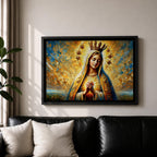 Sacred Heart of Mary Wall Art Blessed Virgin Framed Canvas Impasto Catholic Home Decor
