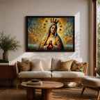 Sacred Heart of Mary Wall Art Blessed Virgin Framed Canvas Impasto Catholic Home Decor