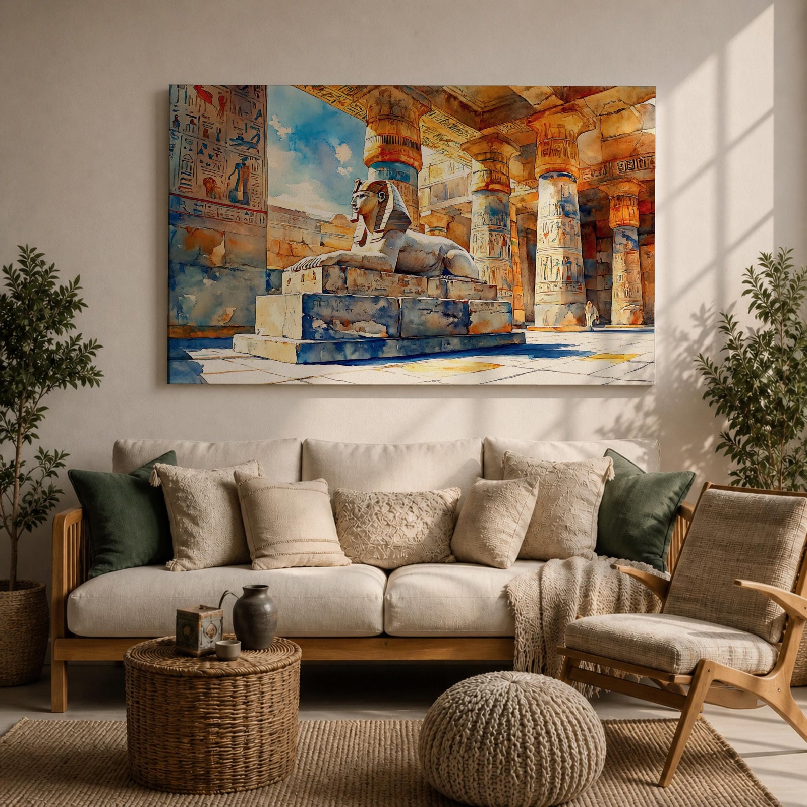 Egyptian Temple Wall Art Ancient Pharaoh Framed Canvas Hieroglyphic Architecture Cultural Decor