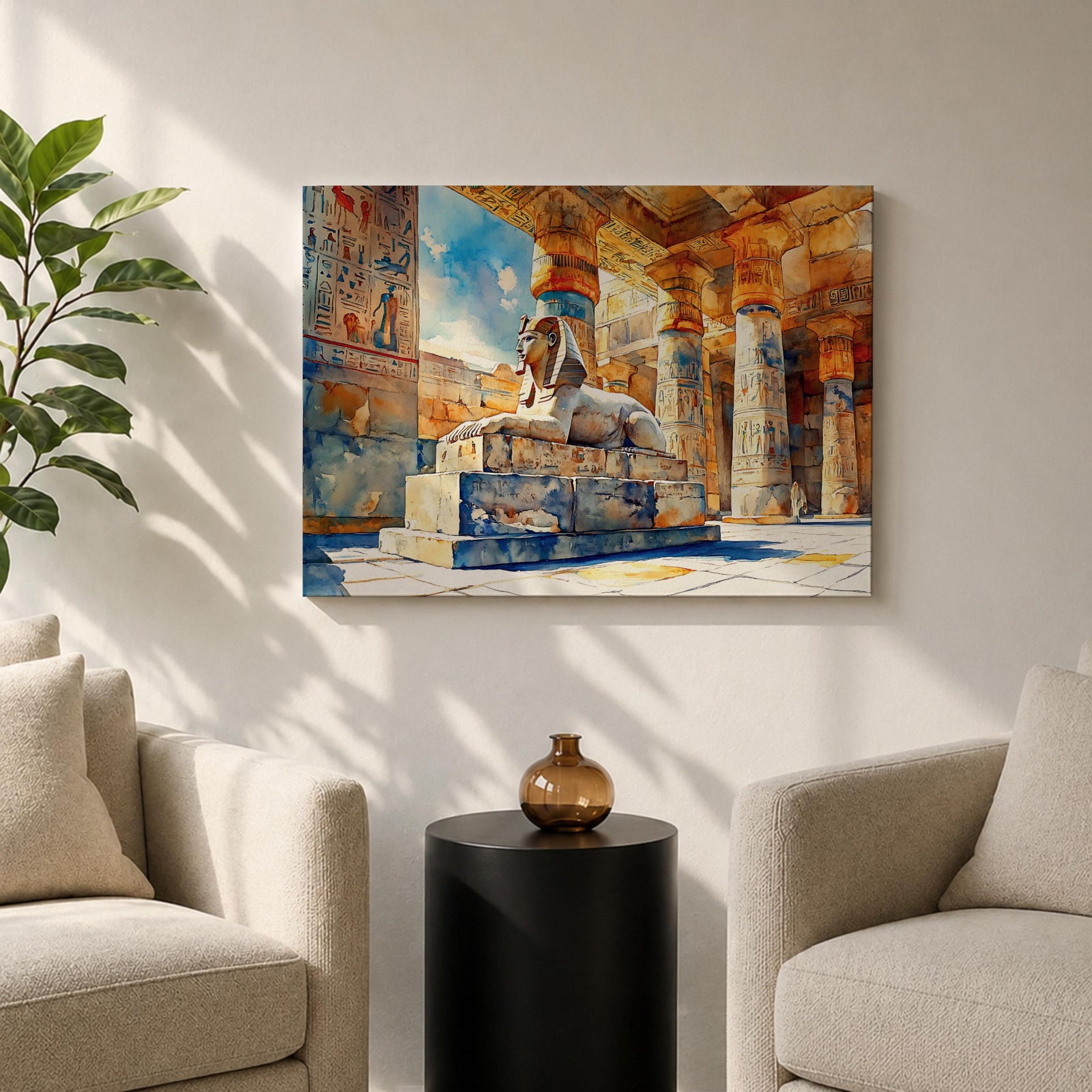 Egyptian Temple Wall Art Ancient Pharaoh Framed Canvas Hieroglyphic Architecture Cultural Decor