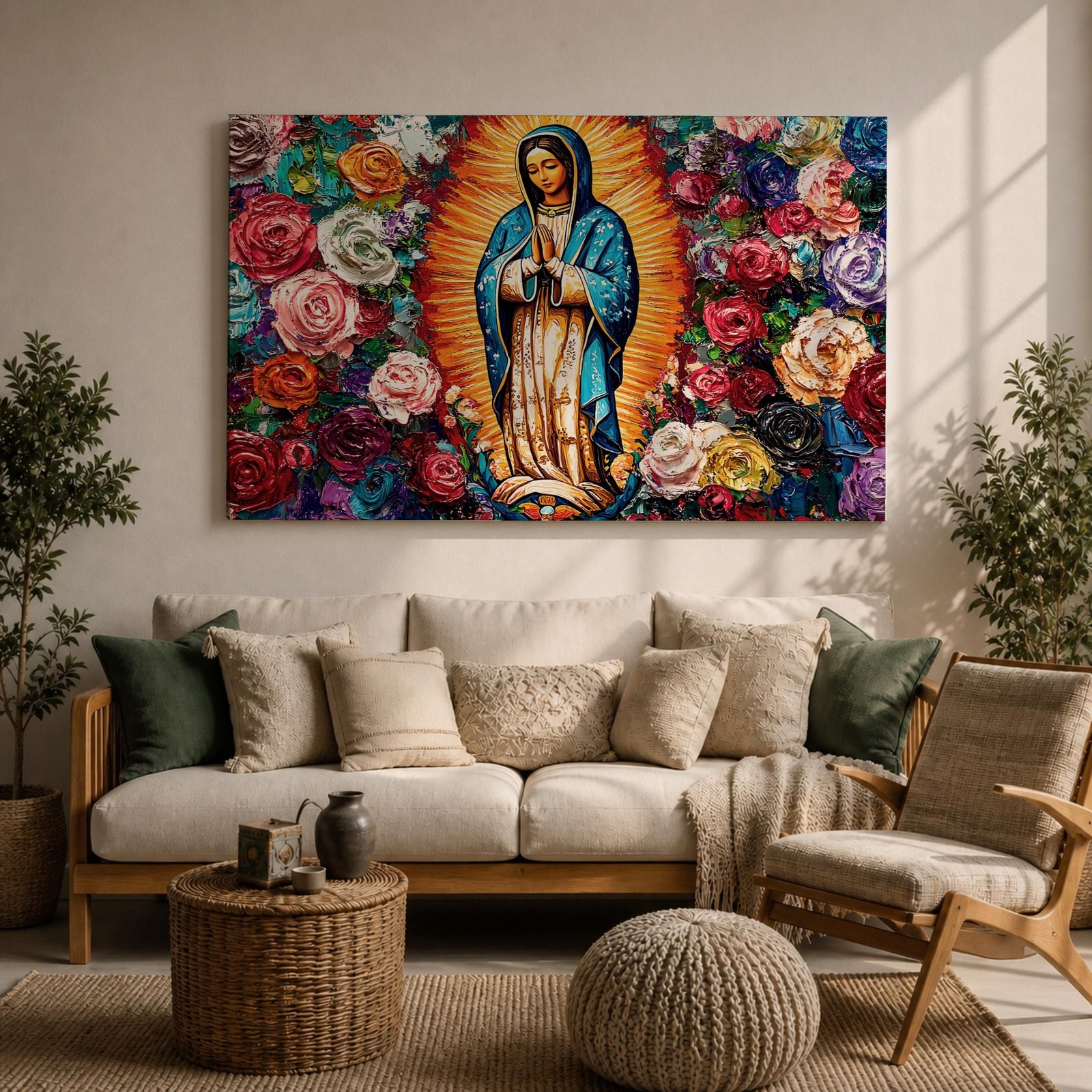 Our Lady of Guadalupe Wall Art La Guadalupana Framed Canvas Mexican Catholic Home Decor