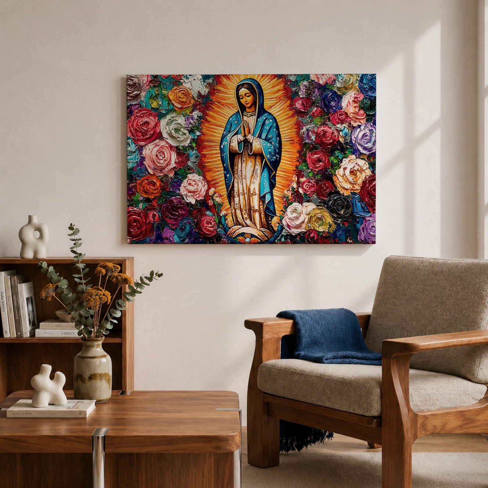 Our Lady of Guadalupe Wall Art La Guadalupana Framed Canvas Mexican Catholic Home Decor