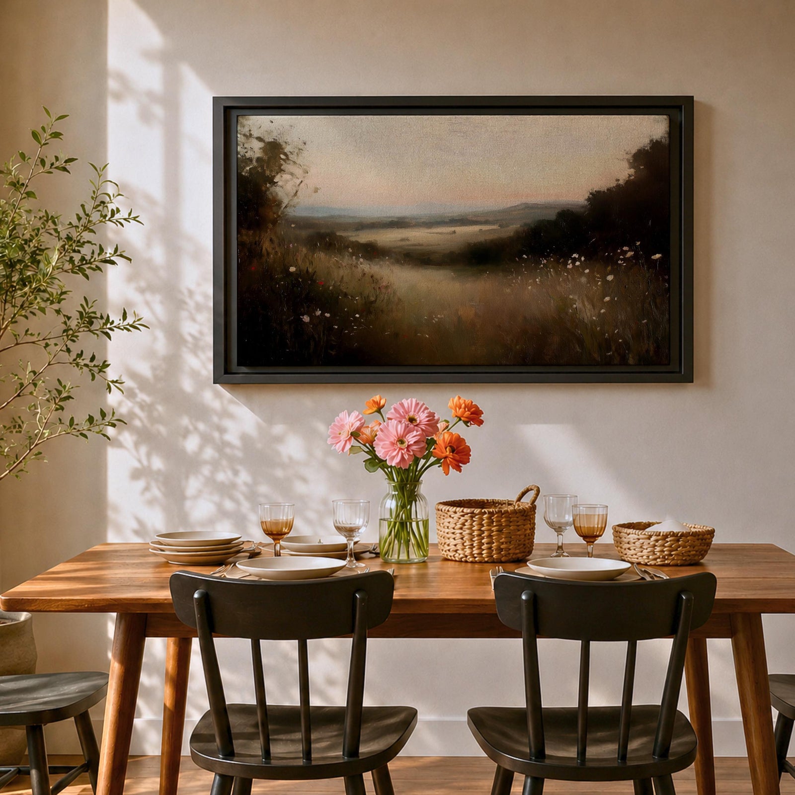 Meadow Wall Art Wildflower Field Framed Canvas Countryside Valley Rustic Farmhouse Home Decor