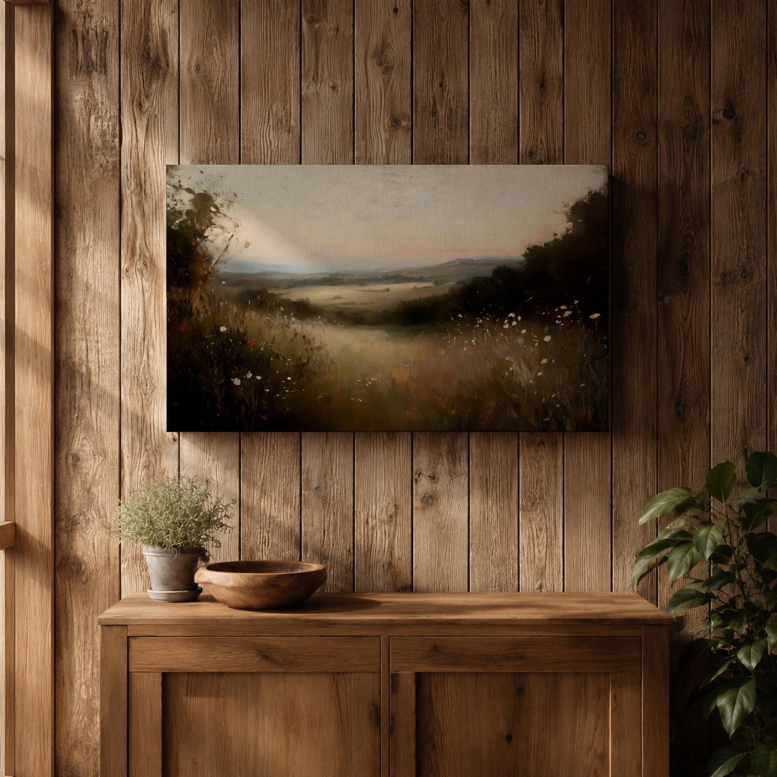 Meadow Wall Art Wildflower Field Framed Canvas Countryside Valley Rustic Farmhouse Home Decor