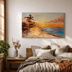 Tropical Sunset Beach Wall Art Florida Keys Framed Canvas Coastal Impasto Living Room Decor