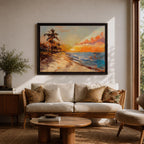 Tropical Sunset Beach Wall Art Florida Keys Framed Canvas Coastal Impasto Living Room Decor