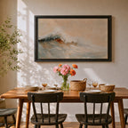 A framed canvas painting depicting a dynamic ocean wave crashing with textured brushstrokes, capturing the natural movement and energy of the sea in a realistic seascape style. The artwork emphasizes the fluidity and power of coastal waters with soft blending and detailed wave crests.