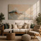 A framed canvas painting depicting a dynamic ocean wave crashing with textured brushstrokes, capturing the natural movement and energy of the sea in a realistic seascape style. The artwork emphasizes the fluidity and power of coastal waters with soft blending and detailed wave crests.