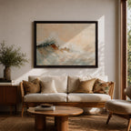 A framed canvas painting depicting a dynamic ocean wave crashing with textured brushstrokes, capturing the natural movement and energy of the sea in a realistic seascape style. The artwork emphasizes the fluidity and power of coastal waters with soft blending and detailed wave crests.