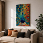 Bring bold color into your home with this Peacock Wall Art, featuring a vibrant expressionist canvas print with richly textured brushstrokes and radiant jewel tones. The dramatic fan of peacock feathers creates a striking focal point, making it perfect for modern living room, bedroom, or office decor.