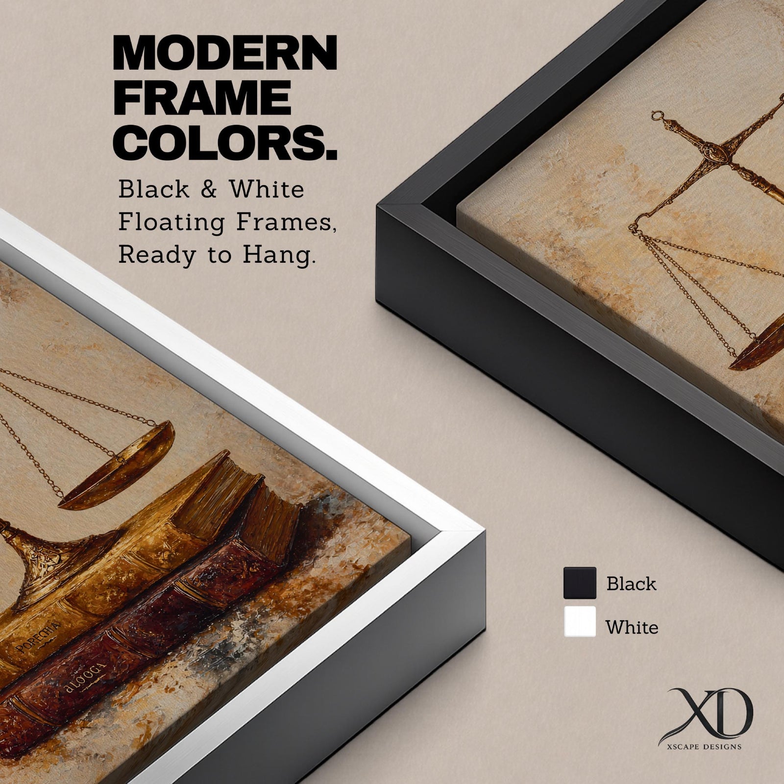 Elevate your workspace with this Scales of Justice Wall Art, featuring antique balance scales displayed atop vintage law books in warm neutral tones. This timeless legal canvas print brings sophistication and classic style to any law office, library, or professional workspace.