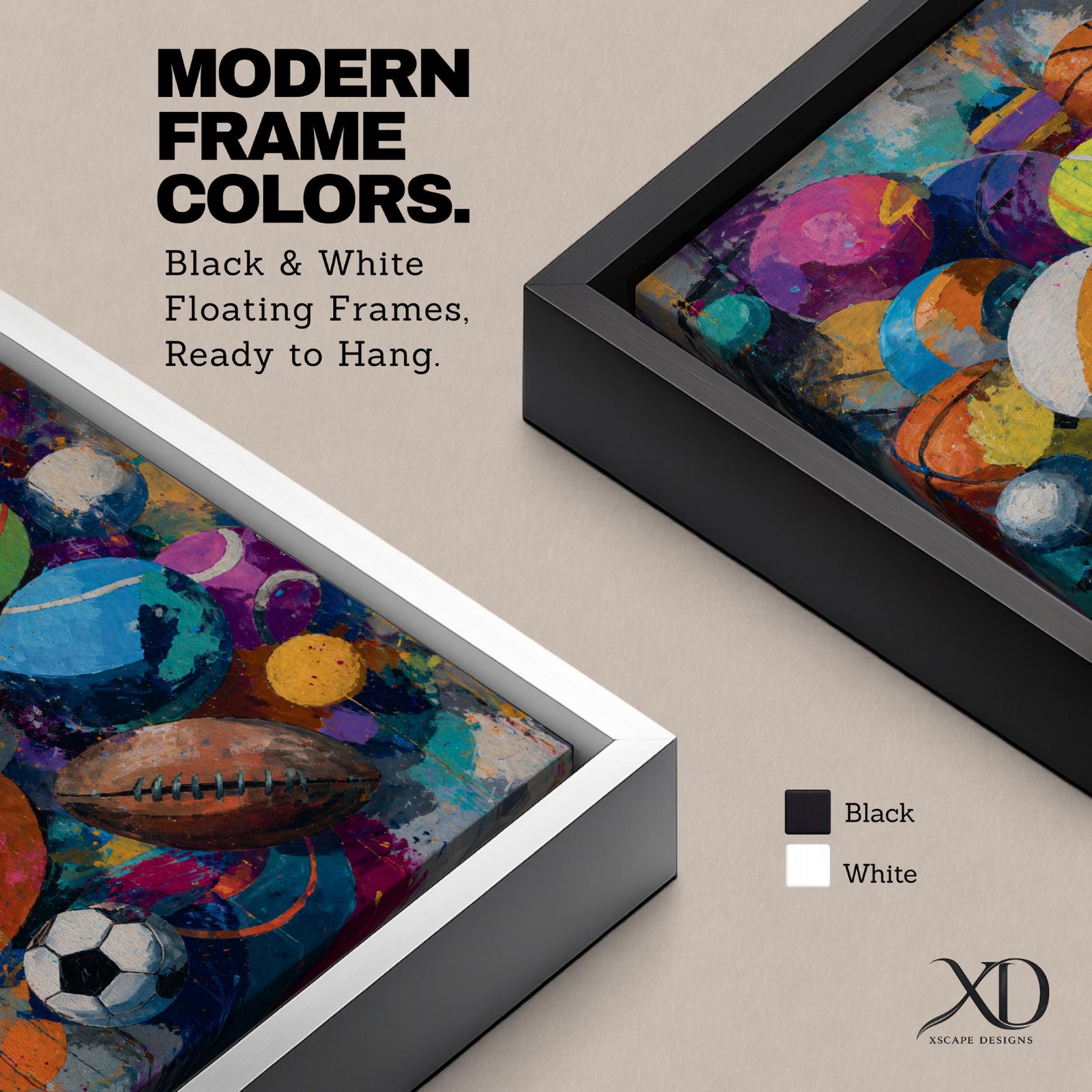 Vibrant expressionist painting featuring a collection of sports balls including soccer, basketball, football, tennis, volleyball, and playground balls. Bold colors, energetic brushstrokes, and layered textures create dynamic sports-themed wall art perfect for game rooms, gyms, locker rooms, schools, and athletic spaces.