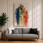 Holy Family wall art featuring Mary, Joseph, and baby Jesus in a tender embrace. This watercolor-style Christian artwork uses expressive sketch lines and soft flowing details to portray faith, love, protection, and the sacred bond of the Nativity story.