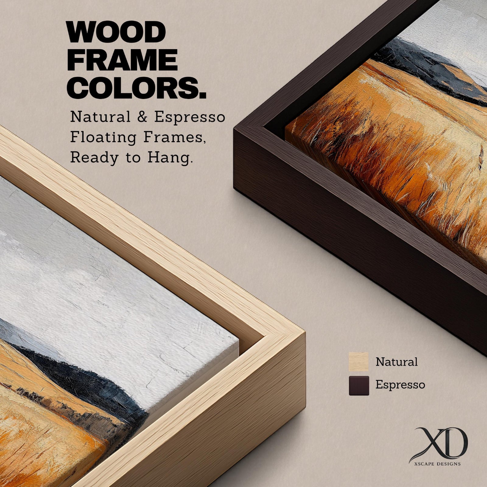 A vintage-style framed canvas painting depicting a vast landscape of golden fields and rolling hills under a muted sky. The textured brushstrokes emphasize the natural prairie scene with tall grasses in the foreground and distant hills, capturing a serene rural environment.