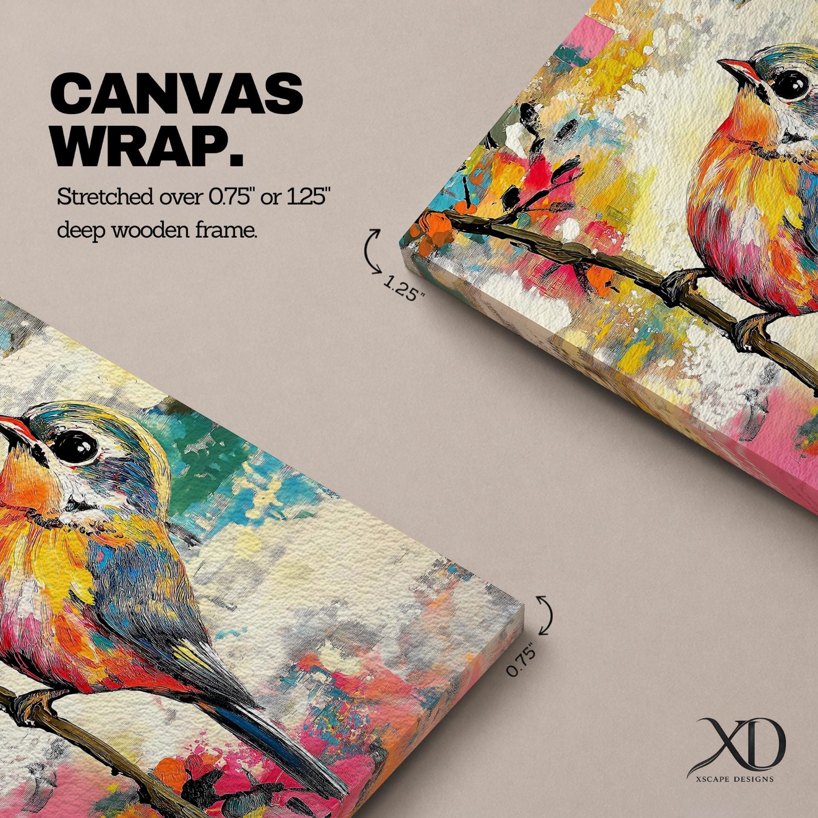A vibrant painting of a colorful bird perched on a branch, rendered in a lively and expressive style with bold brush strokes and a mix of bright colors. The artwork captures the essence of a songbird in nature, emphasizing its detailed feathers and dynamic pose against an abstract background.