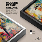 A vibrant painting of a colorful bird perched on a branch, rendered in a lively and expressive style with bold brush strokes and a mix of bright colors. The artwork captures the essence of a songbird in nature, emphasizing its detailed feathers and dynamic pose against an abstract background.