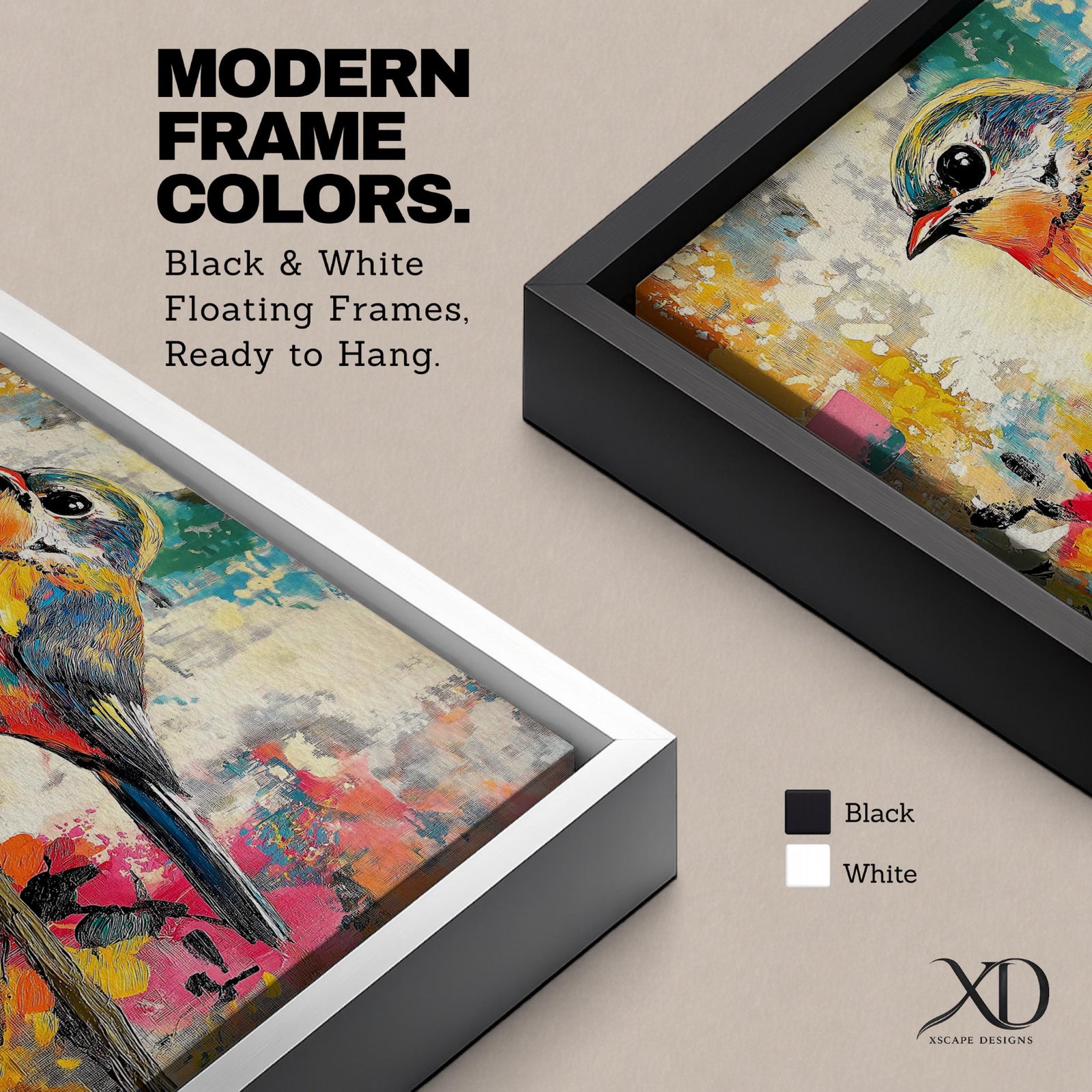 A vibrant painting of a colorful bird perched on a branch, rendered in a lively and expressive style with bold brush strokes and a mix of bright colors. The artwork captures the essence of a songbird in nature, emphasizing its detailed feathers and dynamic pose against an abstract background.