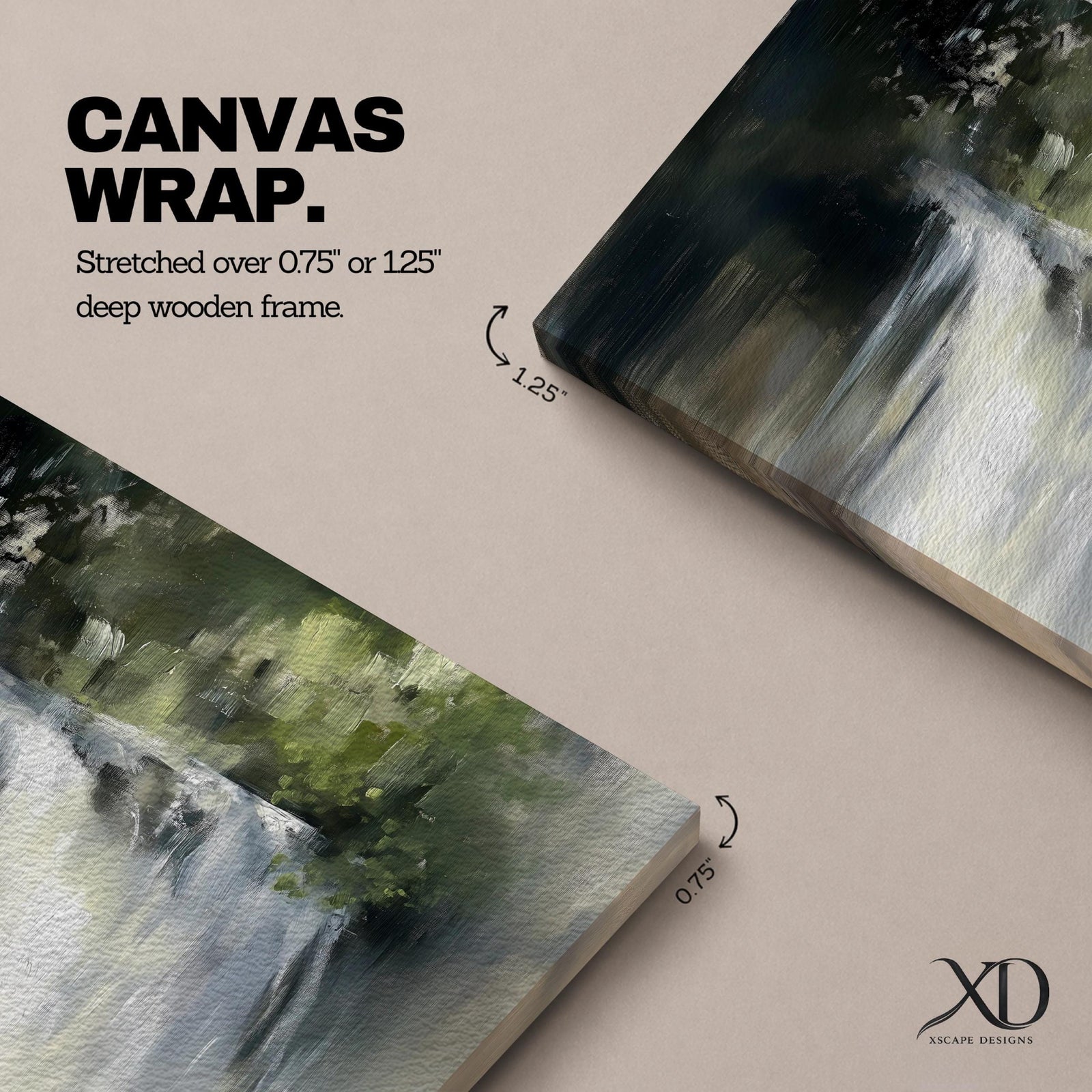 An oil painting of a waterfall cascading through a forest, rendered with soft brushstrokes and a neutral color palette. The scene captures flowing water surrounded by lush greenery in a natural setting, emphasizing the serene beauty of nature without sharp details or abstraction.