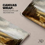 A framed canvas painting depicting a wildflower meadow landscape with rolling hills and clusters of trees under a cloudy sky. The artwork captures a natural countryside scene with detailed brushwork and a warm, rustic atmosphere emphasizing the beauty of open fields and forest edges.