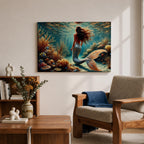 A detailed underwater scene featuring a mermaid with flowing hair and a shimmering tail surrounded by coral reefs and tropical fish, rendered in a realistic style that captures the fantasy and mythological essence of the sea maiden in a vibrant ocean environment.