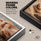 A framed canvas painting depicting Madonna and Child, showing the Virgin Mary tenderly holding baby Jesus. The artwork features soft brush strokes and warm tones, emphasizing the loving bond between mother and child in a classical religious style.